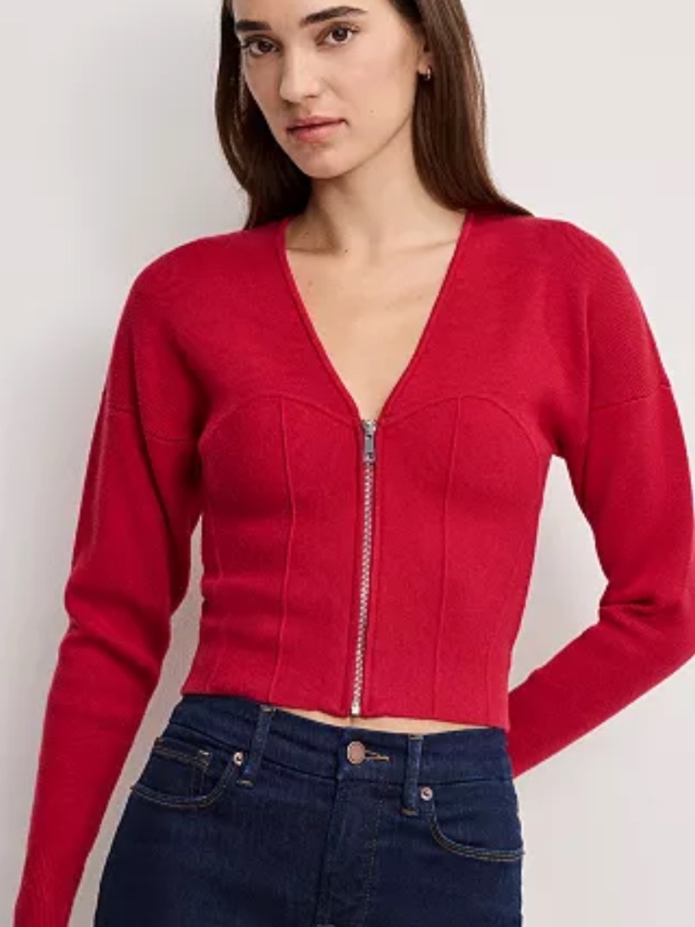 Good American cherry red Red Zip-Front Women's Sweater Cardigan! New! S
